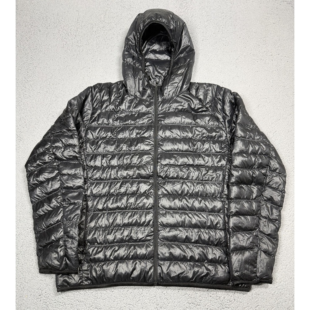 Uniqlo Jacket Mens Large Black Down Puffer Hooded Lightweight‎ Insulated Warm